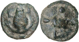 Greek Italy. Northern Apulia, Luceria. Light series. AE Cast Uncia, c. 217-212 BC. Obv. Frog. Rev. Corn-ear; to left, pellet; to right, L. HN Italy 67...