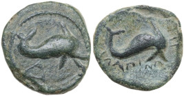 Greek Italy. Northern Apulia, Salapia. AE 14 mm, c. 275-250 BC. Obv. Dolphin right. Rev. Dolphin right; below, ΣΑΛΑΠΙΝΩΝ. HN Italy 689. AE. 2.92 g. 14...