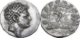Continental Greece. Kings of Macedon. Perseus (179-168 BC). AR Tetradrachm. Pella or Amphipolis mint; Au-, mintmaster. Struck circa 173-171 BC. Obv. H...