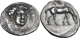 Continental Greece. Thessaly, Larissa. AR Drachm, c. 356-342 BC. Obv. Head of the nymph Larissa facing slightly right, hair in ampyx, wearing single-p...