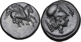 Continental Greece. Illyria, Dyrrhachium. AR Stater, after 350 BC. Obv. Pegasus flying right; below Δ. Rev. Head of Athena right, wearing Corinthian h...