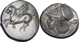 Continental Greece. Akarnania, Argos Amphilochikon. AR Stater, c. 340-300 BC. Obv. Pegasos flying left, A below. Rev. Helmeted head of Athena left; AP...
