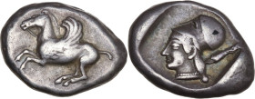 Continental Greece. Corinthia, Corinth. AR Stater, c. 549-450 BC. Obv. Pegasos flying left. Rev. Helmeted head of Athena right within incuse square. P...