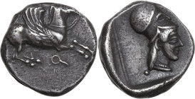Continental Greece. Corinthia, Corinth. AR Stater, c. 480-400 BC. Obv. Pegasos flying right, koppa below. Rev. Helmeted head of Athena right within in...