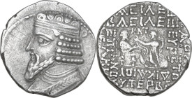 Greek Asia. Kings of Parthia. Gotarzes II (40-51 AD). AR Tetradrachm. Struck September, 47 AD. Seleukeia mint. Obv. Diademed bust left. Rev. King seat...