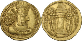 Greek Asia. Sasanian Kings. Šābuhr (Shahpur) I (240-272 AD). AV Dinar. Mint I (“Ctesiphon”), c. 260-272 AD. Obv. Bust right, wearing diadem and mural ...