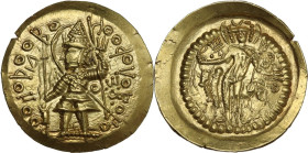 Kushano-Sasanians, temp. Ardaxšīr (Ardashir) - Pērōz (Fīrūz) I. AV Dinar, in the name of Vasudeva I, uncertain Baktrian mint (230-270 AD). Obv. King s...