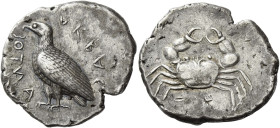 Sicily, Agrigentum
Didrachm circa 510-500, AR 25 mm, 8.77 g. AKRAΓ – ΑΝΤΟΣ retrograde Eagle standing l., with closed wings. Rev. Crab. Jenkins Gela p...