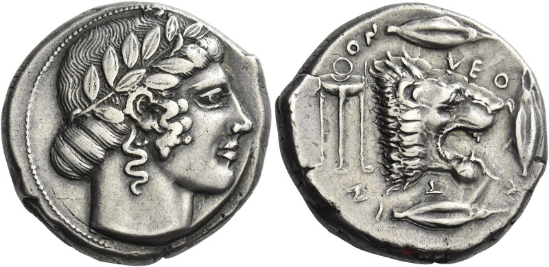 Leontini
Tetradrachm circa 460-450, AR 26 mm, 17.14 g. Laureate head of Apollo ...