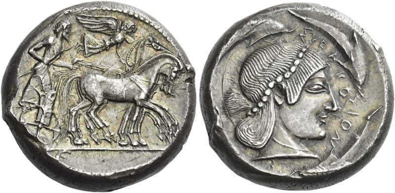 Syracuse
Tetradrachm circa 478-475, AR 23 mm, 17.49 g. Slow quadriga driven r. ...