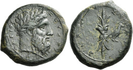 Syracuse
Hemidrachm (?) circa 357-354, Æ 24 mm, 13.23 g. ZΕΥΣ ΕΛ – ΕΥ – ΘΕΡΙΟΣ Laureate head of Zeus r. Rev. ΣΥ – ΡΑΚO – ΣΙΩΝ Thunderbolt upright; to...