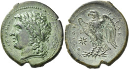 Syracuse
Bronze 287-278, Æ 25 mm, 8.90 g. ΔΙΟΣ ΕΛΛΑΝΙΟΣ Laureate head of young Zeus l.; in r. field, trophy. Rev. ΣΥΡΑΚ – ΟΣΙΩΝ Eagle standing l. on ...