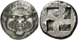 Neapolis
Stater circa 500-480, AR 19 mm, 9.65 g. Gorgoneion facing, with tongue protruding. Rev. Quadripartite square partially incuse. AMNG III, pl....