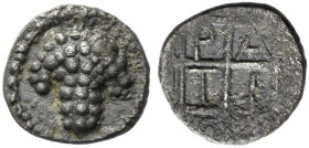 Tragilos
Tetartemorion circa 450-400, AR 7 mm, 0.20 g. Bunch of grapes. Rev. T–P–A–I retrograde Quadripartite incuse square with a letter in each qua...