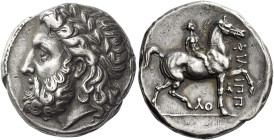Philip II 359 – 336 and posthumous issues
Tetradrachm, Pella circa 323-315, AR 23 mm, 14.25 g. Laureate head of Zeus l. Rev. ΦIΛ – IΠΠ – OY Horseman ...
