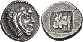 Dicaea
Didrachm circa 492-475, AR 20 mm, 7.39 g. Head of Heracles r., wearing lion’s skin headdress. Rev. Δ – Ι – Κ retrograde Head of bull l.; all w...