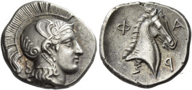 Pharsalos
Hemidrachm circa 424-404, AR 16 mm, 2.97 g. Helmeted head of Athena r., wearing earring. Rev. Φ – A – P – Σ Head of horse r. Lavva 121. BCD...