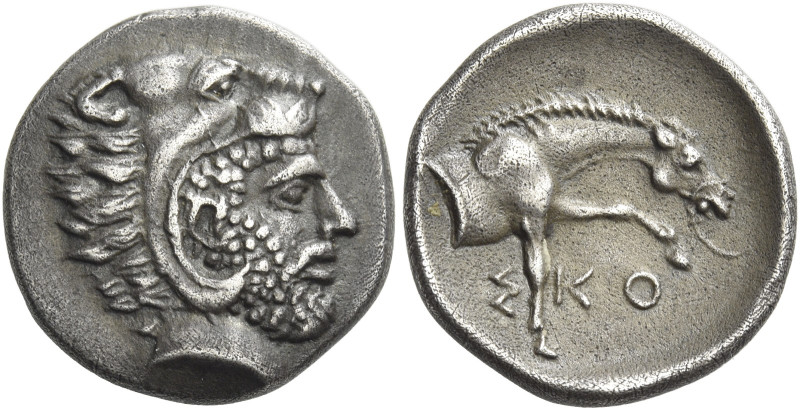 Skotussa
Hemidrachm circa 394-367, AR 16 mm, 2.96 g. Head of Heracles r., weari...