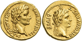 Tiberius augustus, 14 – 37
Aureus, Lugdunum 14-16, AV 19 mm, 7.68 g. TI CAESAR DIVI – AVG F AVGVSTVS Laureate head of Tiberius r. Rev. DIVOS AVGVST –...