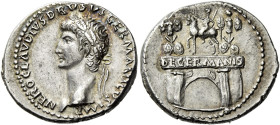 In the name of Nero Claudius Drusus, father of Claudius
Denarius circa 41-45, AR 20 mm, 3.80 g. NERO CLAVDIVS DRVSVS GERMANICVS IMP Laureate head l. ...