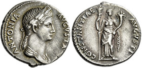 In the name of Antonia, wife of Nero Claudius Drusus and mother of Claudius
Denarius 41-45, AR 18 mm, 3.85 g. ANTONIA – AVGVSTA Draped bust r., weari...