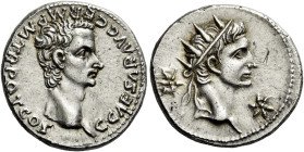 Gaius augustus, 37 – 41
Denarius, Lugdunum 37-38, AR 19 mm, 3.73 g. C CAESAR AVG GERM P M TR POT COS Bare head of Gaius r. Rev. Radiate head of Augus...