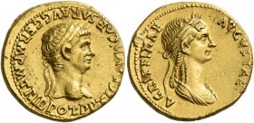 Claudius augustus, 41 – 54
Aureus circa 50-54, AV 19 mm, 7.74 g. TI CLAVD CAESAR AVG GERM P M TRIB POT P P Laureate head of Claudius r. Rev. AGRIPPIN...