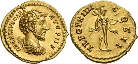 Marcus Aurelius caesar, 139 – 161
Aureus circa 159-160, AV 20 mm, 7.24 g. AVRELIVS – CAESAR PII F Draped, cuirassed and bare- headed bust r. Rev. TR ...