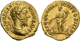 Marcus Aurelius augustus, 161 – 180
Aureus 178-179, AV 20 mm, 7.25 g. M AVREL ANT – ONINVS AVG Laureate, draped and cuirassed bust r. Rev. TR P XXXII...