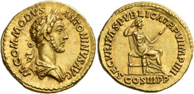 Commodus augustus, 177 – 192
Aureus 181, AV 20 mm, 7.22 g. M COMMODVS – ANTONINVS AVG Laureate, and draped bust r. Rev. SECVRITAS PVBLICA TR P VII IM...