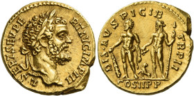 Septimius Severus, 193 – 211
Aureus 194, AV 19 mm, 7.36 g. L SEPT SEV PE – RT AVG IMP III Laureate head r. Rev. DIS AVSP – ICI B – TR P II Hercules, ...