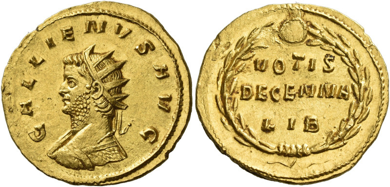Gallienus, 253 – 268
Binio 260-268, AV 24 mm, 5.33 g. GALLIENVS AVG Radiate and...