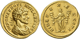 Quintillus, July – September 270
Aureus, Mediolanum 270, AV 5.33 g. IMP C M AVR QVI – NTILLVS AVG Laureate, draped and cuirassed bust r. Rev. FIDES E...