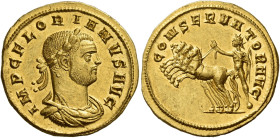 Florian, 276
Heavy aureus, Cyzicus circa 276, AV 22 mm, 6.54 g. IMP C FLORIANVS AVG Laureate, draped and cuirassed bust r. Rev. CONSERVATOR AVG Sol i...
