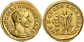 Probus, 276 – 282
Aureus, Lugdunum November-December 276, AV 21 mm, 6.24 g. IMP C M AVR PROBVS AVG Laureate and cuirassed bust r., with drapery on l....