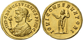 Diocletian, 284 – 305
Aureus, Siscia circa 284-294, AV 21 mm, 5.36 g. IMP C DIOCLETIANVS P F AVG Laureate bust l., wearing Imperial mantle, holding e...