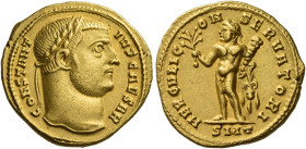 Constantius Chlorus caesar, 293 – 305
Aureus, Ticinum circa 293, AV 18 mm, 5.20 g. CONSTAN – TIVS CAESAR Laureate head r. Rev. HERCVLI – CONSERVATORI...