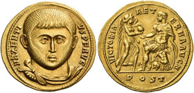 Maxentius augustus, 307 – 312
Aureus, Ostia circa 310-312, AV 20 mm, 5.51 g. MAXENTI – VS P F AVG Bare-headed, draped and cuirassed bust facing. Rev....