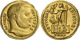 Licinius I, 308 – 324
Aureus, Nicomedia circa 317-318, AV 20 mm, 5.29 g. LICINIVS – AVGVSTVS Laureate head r. Rev. IOVI CONS – ERVATORI Jupiter stand...