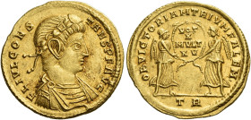 Constans, 337 – 350
Solidus, Treveri 342-343, AV 22 mm, 4.46 g. FL IVL CONS – TANS P F AVG Laurel and rosette- diademed, draped and cuirassed bust r....