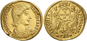 Constantius Gallus caesar, 351 – 354
Solidus, Thessalonica 351-354, AV 22 mm, 4.39 g. D N CONSTANTI – VS NOB CAES Bare-headed, draped and cuirassed b...