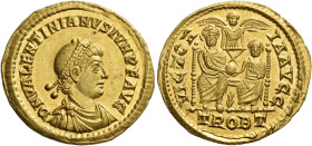 Valentinian II, 375 – 392
Solidus, Treveri circa 378–383, AV 22 mm, 4.50 g. D N VALENTINIANVS IVN P F AVG Pearl-diademed, draped and cuirassed small ...
