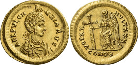 Aelia Pulcheria, sister of Theodosius II
Solidus, Constantinopolis 423–429, AV 22 mm, 4.47 g. AEL PVLCH – ERIA AVG Pearl-diademed, draped bust r., we...