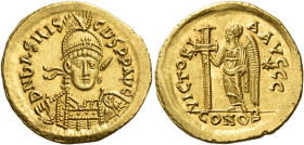 Basiliscus sole reign, 9th January 475 – August 476
Solidus, Constantinopolis early 475, AV 21 mm, 4.50 g. D N bASILIS – ChS P P AVG Helmeted, pearl-...