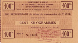Gutscheine
 Gutscheine 10 und 100 kg für Fleischwaren des Departement Var (Südfrankreich) 1942, roter Stempel "GROUPEMENT d´ ACHATS et de RÉPARTITION...