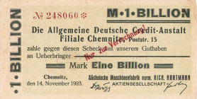 Notgeldscheine
Lot-29 Stück Notgeldscheine, Gutscheine, Schecks und ein Kriegsgefangenen Bon. Darunter 1 Billion Mark Die Allgemeine Deutsche Kredit-...