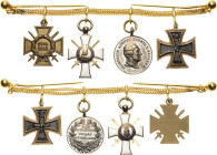 Miniaturen, Miniaturketten und Miniaturspangen
Miniaturkette mit 4 Auszeichnungen Preußen- Eisernes Kreuz 1914 2. Klasse. Verliehen 1914-1924. Bronze...