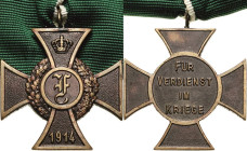 Orden deutscher Länder Anhalt-Gesamtstaat
Militärisches Ehrenzeichen, Friedrich-Kreuz für Kämpfer 1914 Verliehen 1914-1918. Bronze. 37,3 x 37,3 mm, 2...
