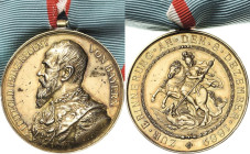 Orden deutscher Länder Bayern
Goldene Jubiläumsmedaille des St. Georg Orden 1889. Silber vergoldet. 39 mm, 36,11 g OEK 344 Nimmergut 403 11 Exemplare...