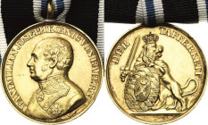 Orden deutscher Länder Bayern
Goldene Militär-Verdienstmedaille Verliehen 1914-1921: Am neuen Band, Spangenstück. Buntmetall vergoldet, 34 mm, 16 g O...